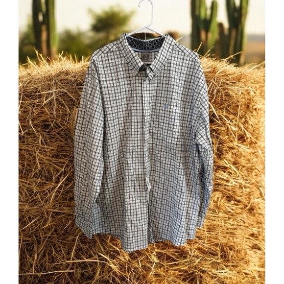 Cinch Shirt Men XXL‎Blue Plaid Long Sleeve Button Down CowboyWesternMTW1105188